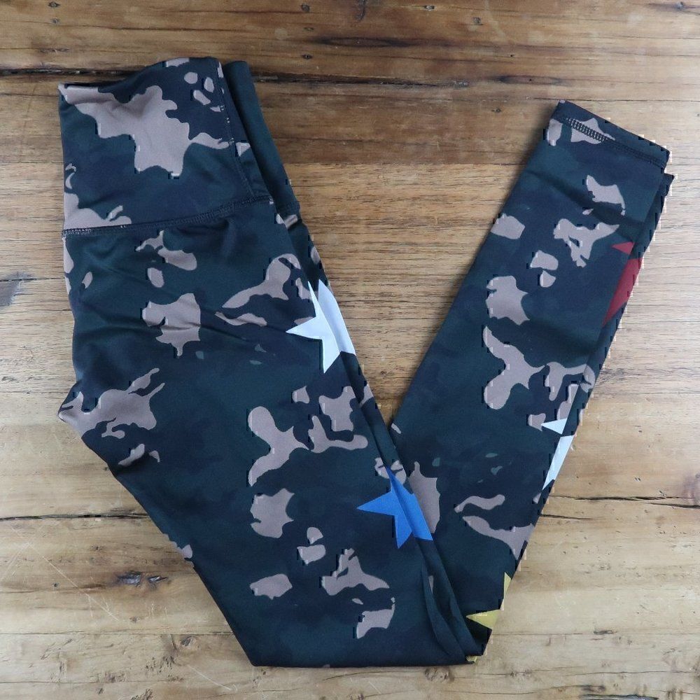 NOLI GREEN COMBAT CAMO WITH STARS WORK OUT GYM YOGA LEGGINGS SIZE X SMALL